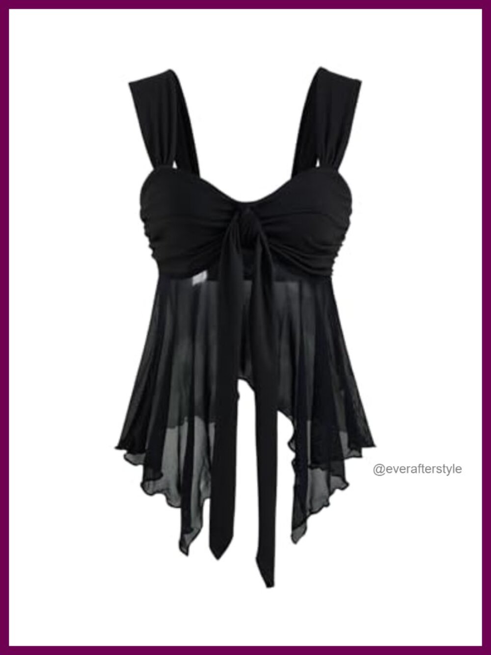 Flowy Sheer Mesh Baby Doll Tank Top Ruched Tie Knot Y2k Festival Going Out